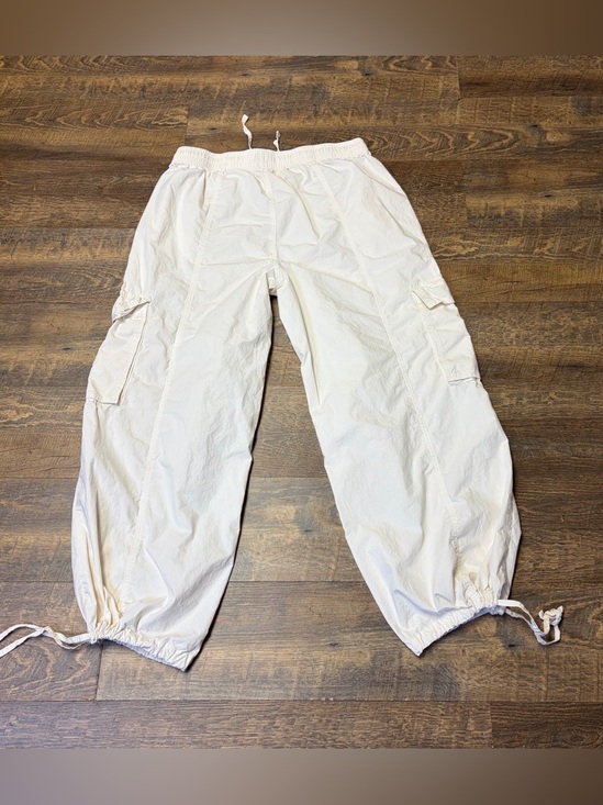 AERIE Cargo Pants High Waist Go-For-It Baggy Parachute Jogger Womens Large Ivory - Picture 10 of 13